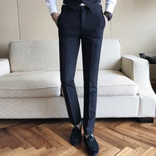 Тонкий дизайн мужской костюм брюки чистого цвета S-4XL размер осень костюм брюки мужские деловые повседневные брюки