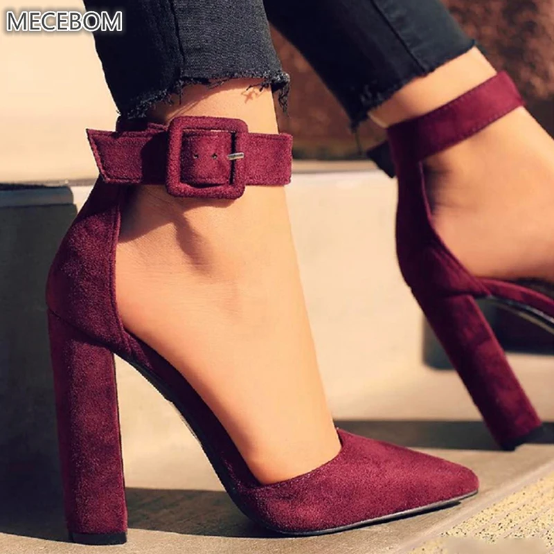 

Mecebom Solid Sexy 560W Flock Gladiator High Heels 10.5CM Women Pointed Toe Pumps Wedding Party Dress Shoes Valentine Stiletto