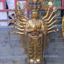 Bi001950 5" Тибет храм Бронзовый gild gold Шакьямуни глава 7 1000 Вооруженных гуань инь Чай St