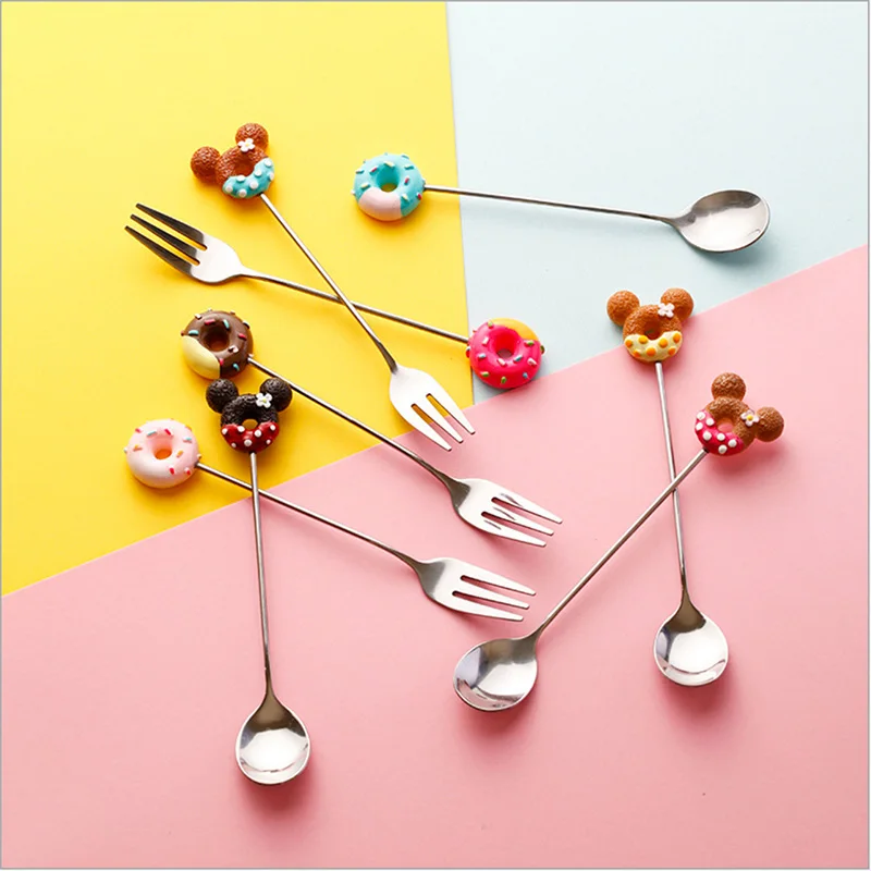 

Colorful Photography Props Cartoon Donuts Fruit Fork Dessert Spoon for Studio Desktop Shooting Accessories for Children's Gift