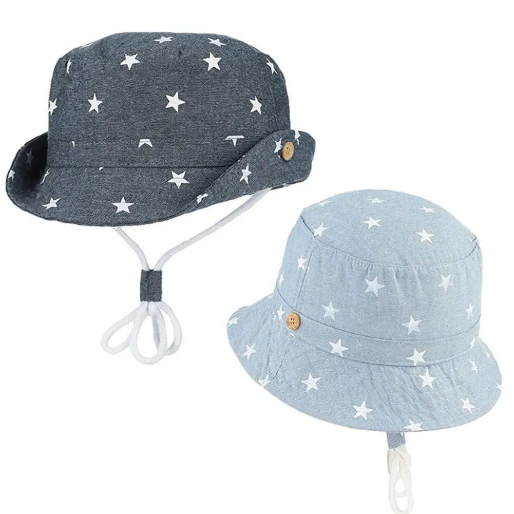 Детские аксессуары, Солнцезащитная шапочка для малыша, летняя пляжная шапочка для девочек, хлопковая Защитная кепка со звездами для детей от 6 месяцев до 5 лет