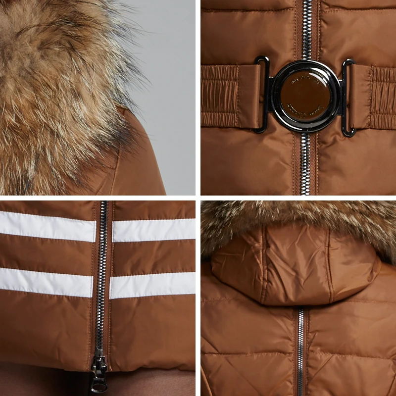 Snowclassic Women's Winter Jacket 2018 real raccoon fur collar ladies winter jacket down jacket ladies windbreaker fashion warm