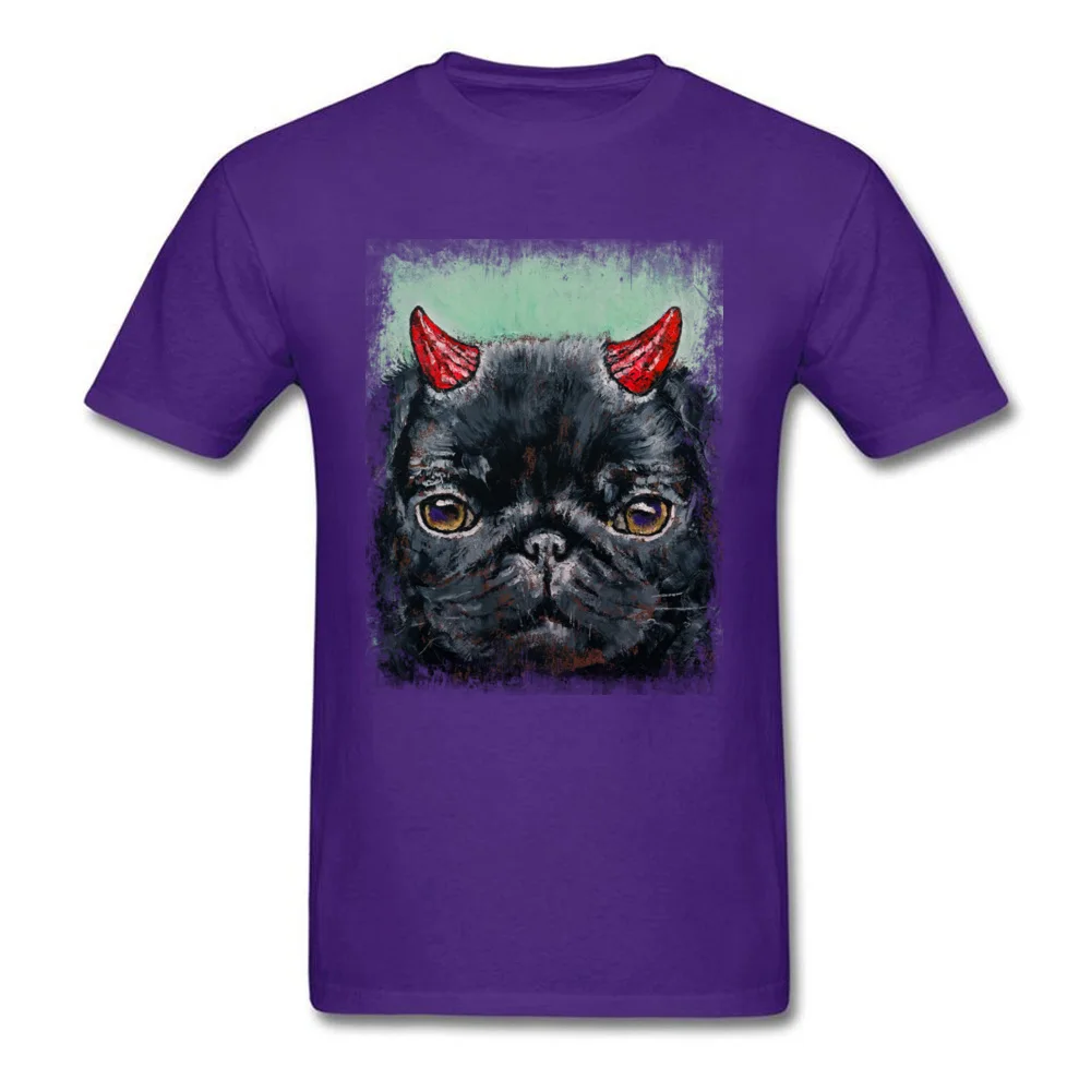 DEVIL PUG Crazy Tshirts for Adult Pure Cotton Thanksgiving Day Tops Tees Print Tshirts Short Sleeve 2018 New Round Neck DEVIL PUG purple