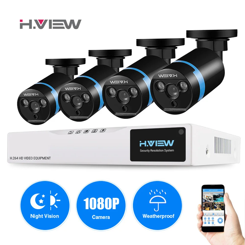 

H.VIEW 4ch CCTV Surveillance Kit 4 1080P Cameras Outdoor Surveillance Kit IR Security Camera Video Surveillance System DVR Kits