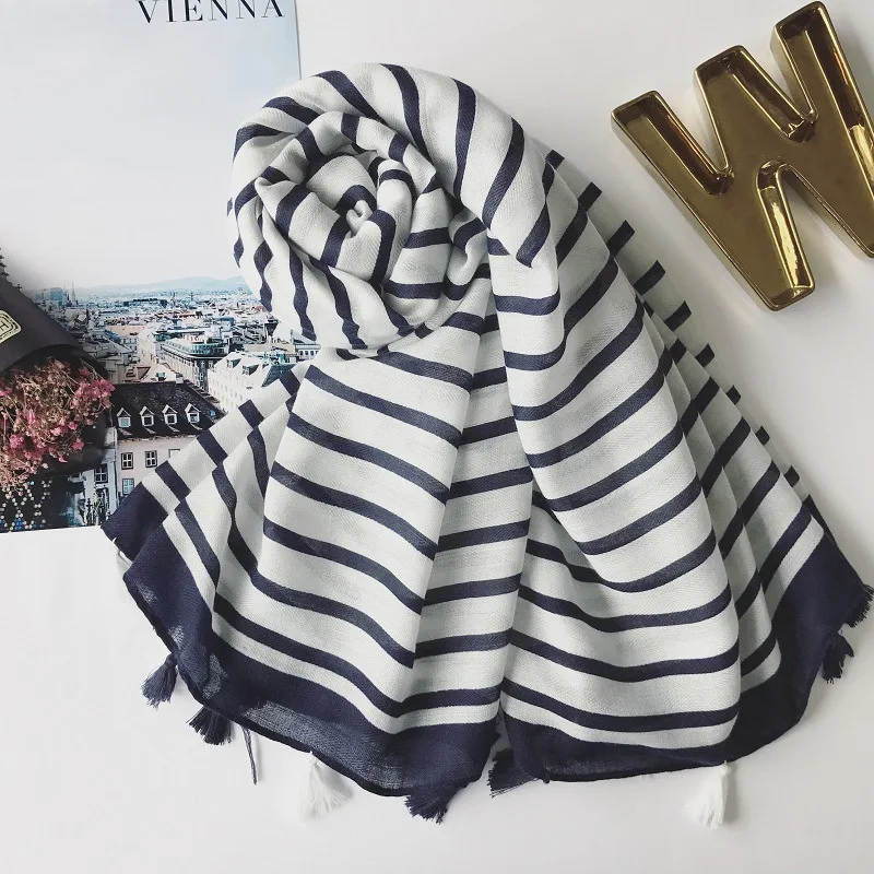 

MARC NEW Japanese Literature and art Tassel striped scarf female cotton scarf summer sun shawl Fashion Cartoon Women Men Simple