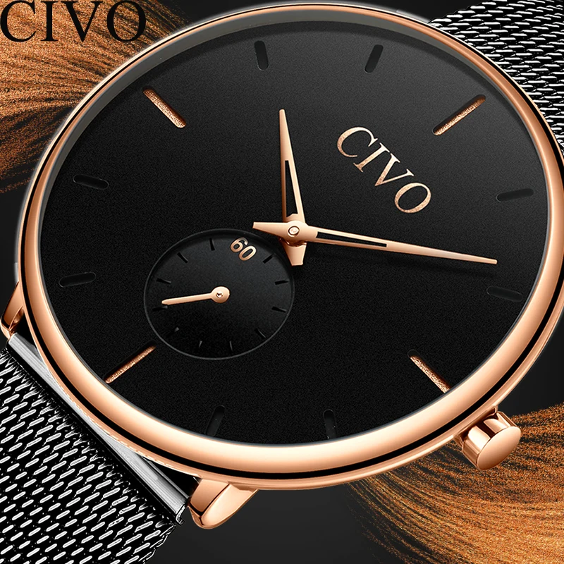 

CIVO Fashion Men's Watches Luxury Steel Mesh Quartz Watch Sport Waterproof Wrist Watch Mesh Strap Male Clock Relogio Masculino