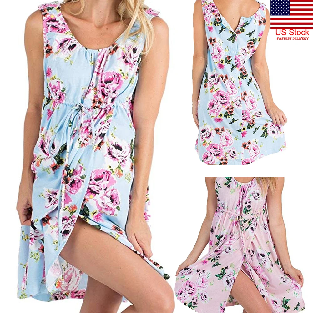 Pregnant Floral Sleep dress Woman Lounge Nightdress Milk Fiber Underwear Pajama Sleepwear Sleeveless