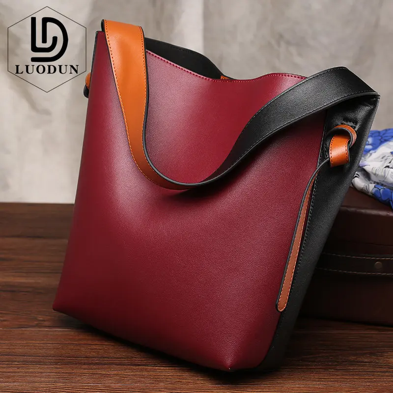 

LUODUN Brand New big bag leather handbags leather wild fashion Europe and the United States large capacity laptop shoulder bag