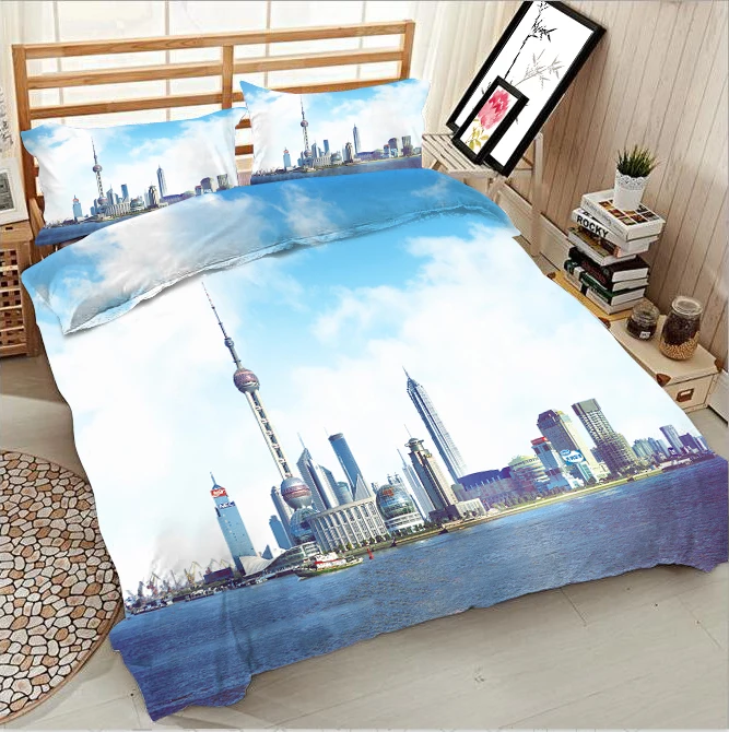 

Seaside city architecture 3d effect photo bed linen can be customized photo pattern