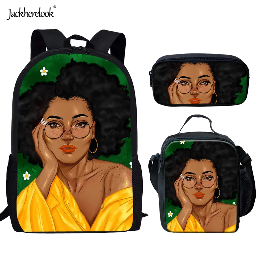 Jackherelook Afro Lady Girl Children School Bags Africa Beauty Princess Girls Pattern 3pcs/Set School Backpack for Teenage Girls Jackherelook Afro Lady Girl Children School Bags Africa Beauty Princess Girls Pattern 3pcs/Set School Backpack for Teenage Girls