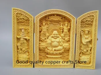 

China handwork wood carving Maitreya Buddha four heavenly Kings statue