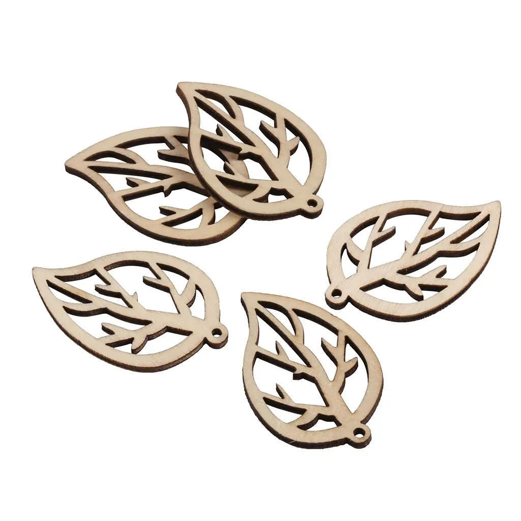 30pcs 29x40mm Wood Leaf Natural Wooden Shapes Scrapbooking Craft Handmade Accessories Home Decorations Hanging Wind Chimes