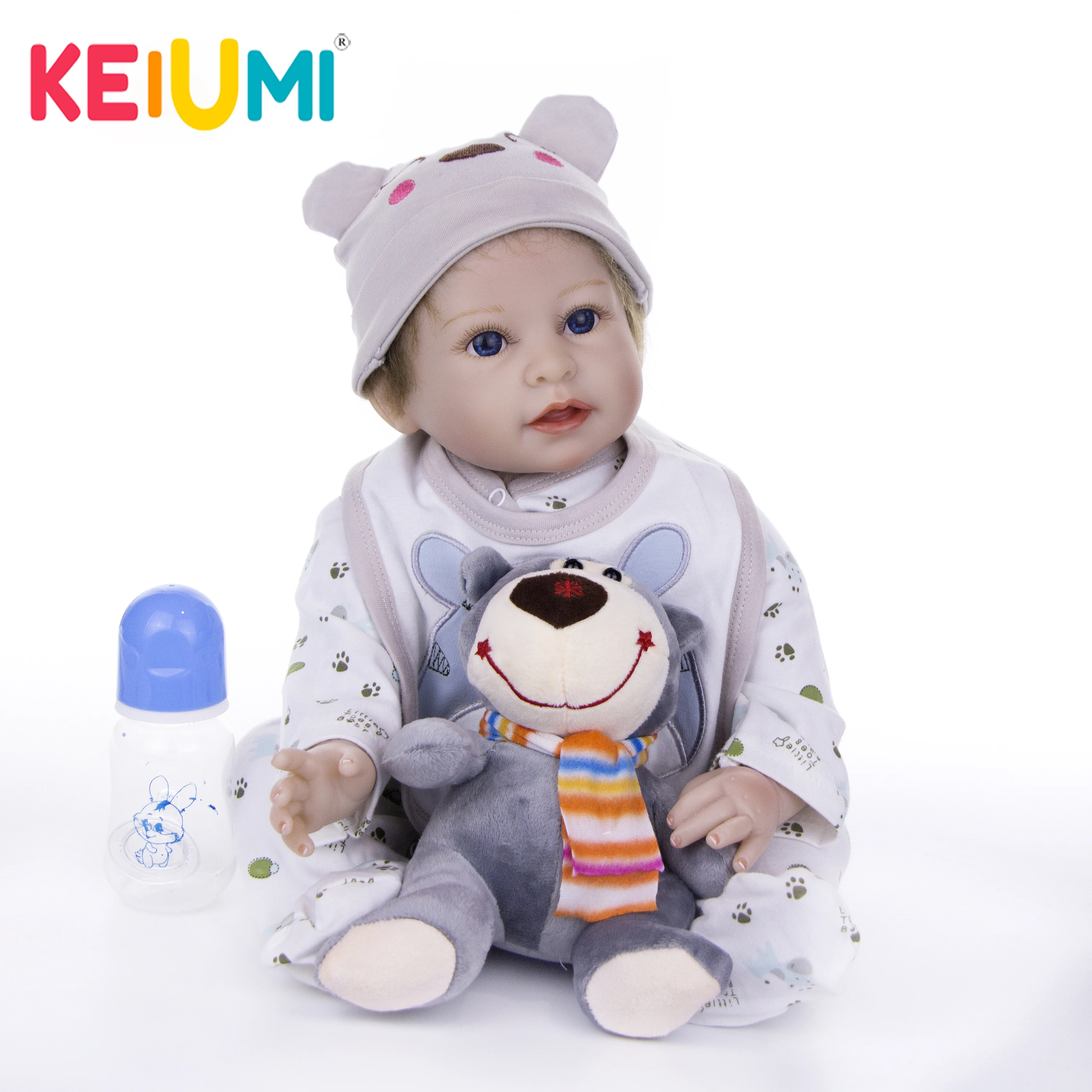 

KEIUMI 22 Inch 55 cm Newborn Doll With Soft Silicone Vinyl Boy Cloth Body Toy Lifelike Reborn Baby Doll For Kid Christmas Gifts