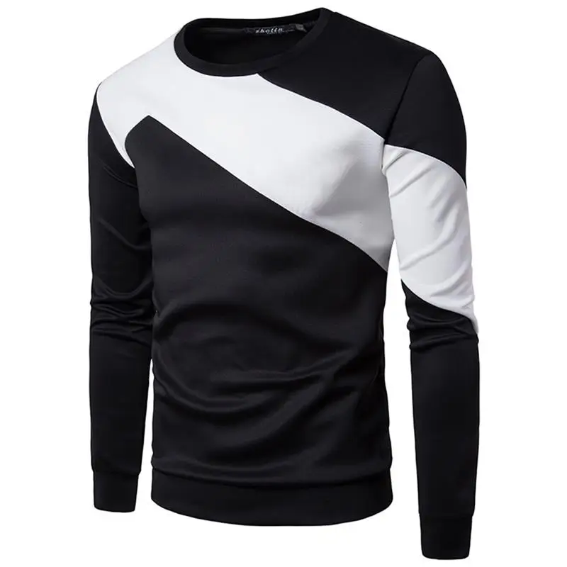 

ZOGAA Spring and autumn men Sweatshirt Chest Half Sleeve Colorblock Simple Men's Fashion Casual Round Neck Long Sleeve hoodies