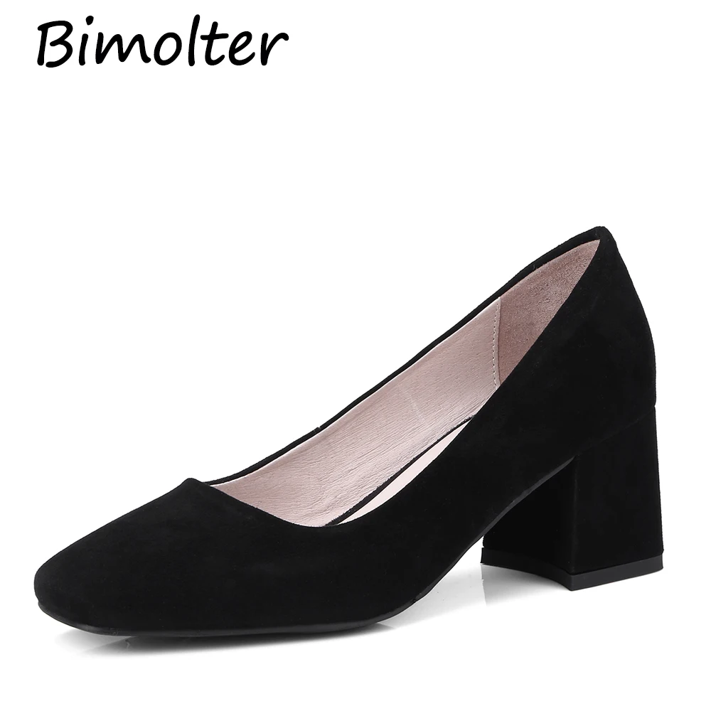 

Bimolter Fashion Concise Sheep Suede Thick High Heels Quality Round Toe Pumps Shoe Heel Women Sexy Genuine Leather Shoes NB043
