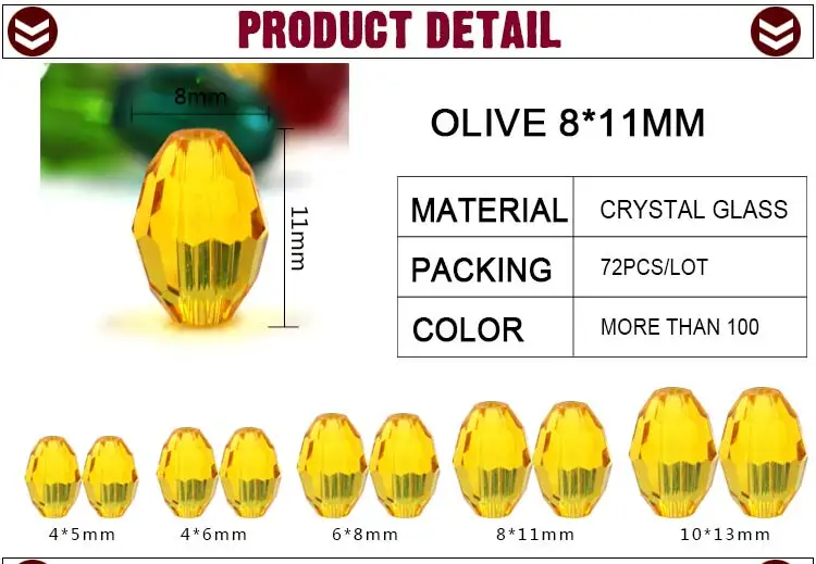 70 шт./лот, стеклянные бусины оливкового цвета, 4x6/6x8/8x11 мм, граненые хрустальные рисовые бусины для рукоделия, аксессуары, ремесло оптом