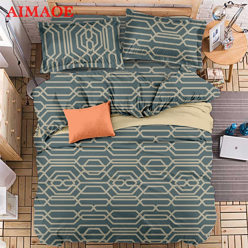 Bedding Set 4pcs Geometric Patterns Line Bedding Set Duvet Cover Sets