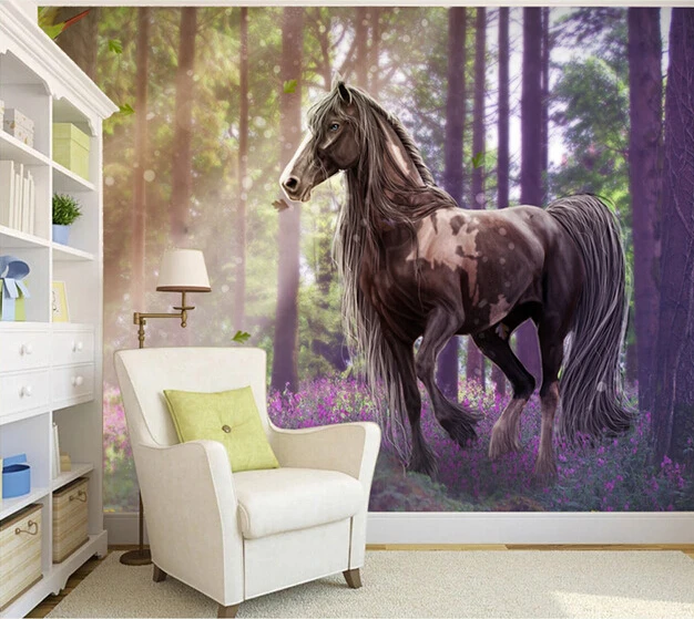 Pferde Tapete Kundenspezifische pferde tapete 3D Wald pferd wandbilder f r wohnzimmer fernsehhintergrundwand wasserdicht stoff papel de parede - Pferde Tapete