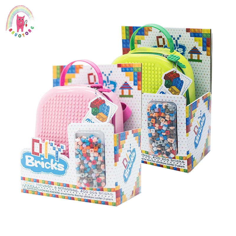 

Children assemble building block toy jigsaw DIY schoolbag boy girls small particle building blocks storage assembly toy Backpack