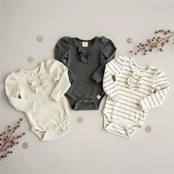 

3pcs Newborn Infant Baby Girl Boy Clothes Solid Stripe Long Sleeve Romper Jumpsuit Autumn Outfit Baby Clothes 0-18M