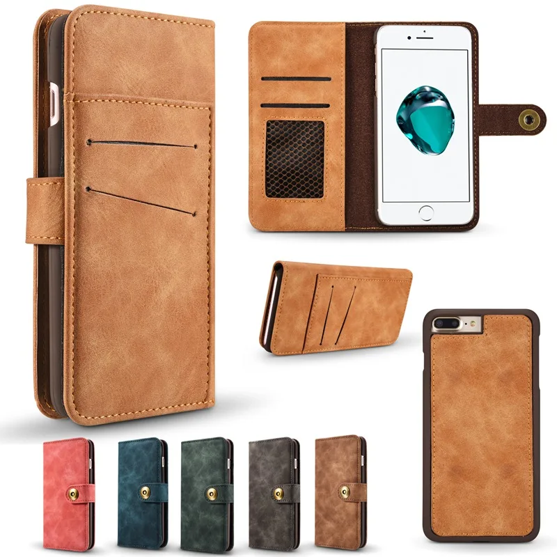 Luxury Retro For iPhone 7 Case Leather Luxury Brand Detachable Wallet Card Slot For iPhone 7 Plus Flip Magnetic For Women Ladies