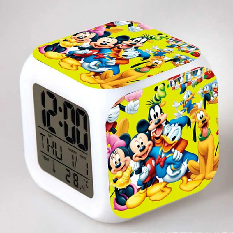 

Anime Figurines Mickey and Minnie Mouse LED Color Flash Touch Light Desk Watch Decoration Toys for girls friend Birthday gift