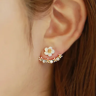 

0128 Unique Design Exquisite Graceful Shell Flower After Hanging Stud Earrings 925 Silver Needle Earrings For Women E4279