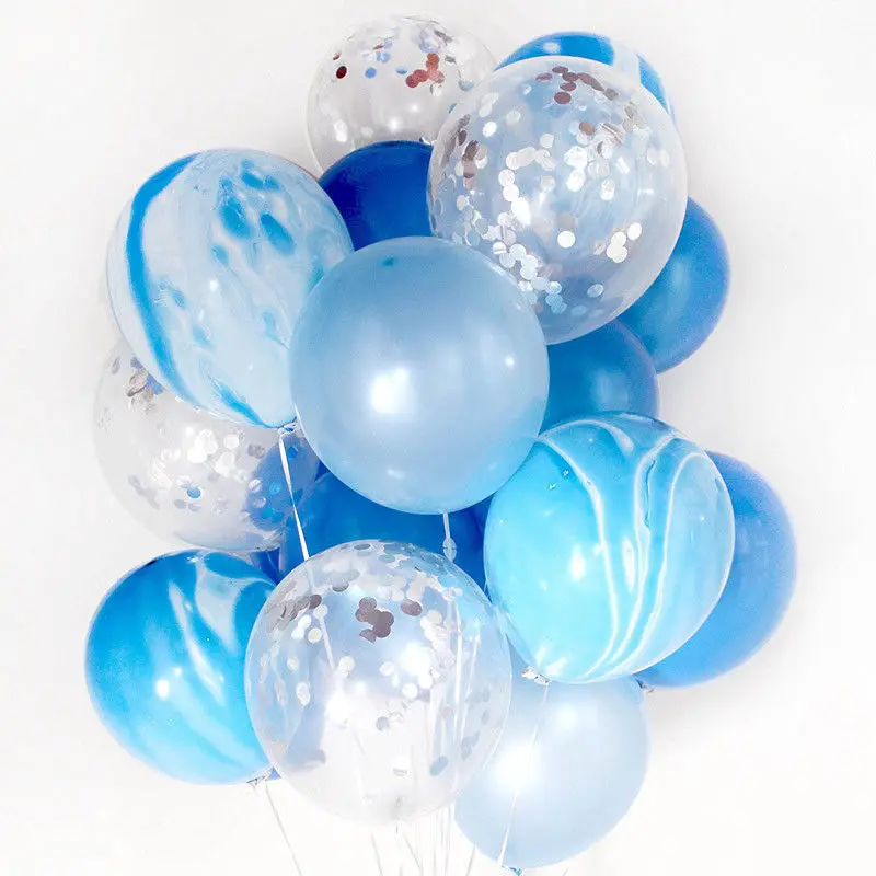 21 шт. золотые и Черные мраморные конфетти воздушные шары Свадебные украшения для дня рождения для детской вечеринки реквизит для фотосессии принадлежности, B - Цвет: Silver blue set