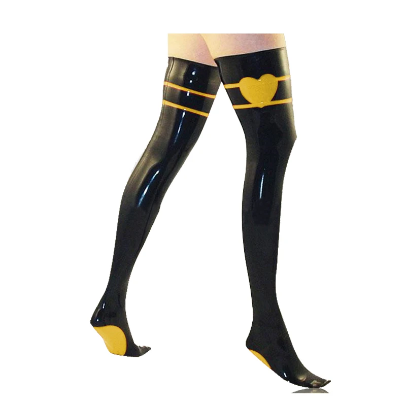 

Latex Socks Rubber Women Black and Yellow Stockings Over the Knee Size S-XXL