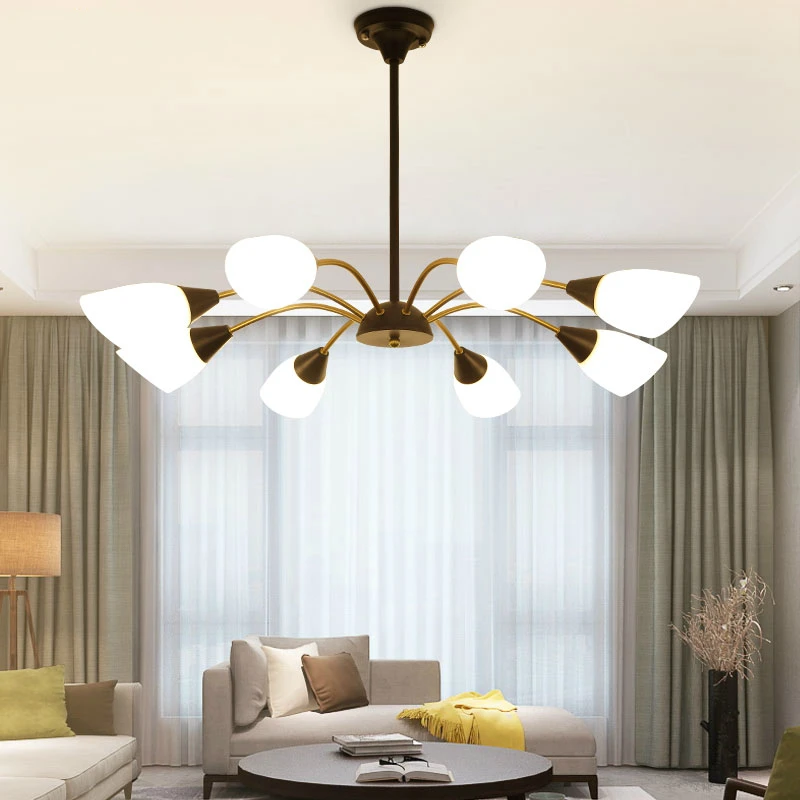 

Modern LED chandelier lighting wrought iron glass living room pendant lamps bedroom dining room hanging lights