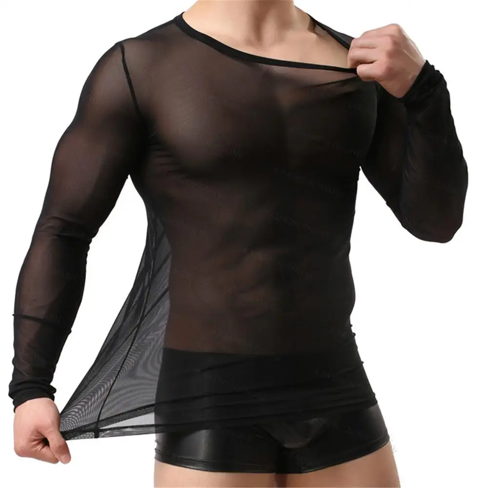 Унисекс! марлевые прозрачные черные и белые футболки, майки, прозрачные рубашки с длинными рукавами, сексуальные женские и мужские сетчатые сексуальные пижамы