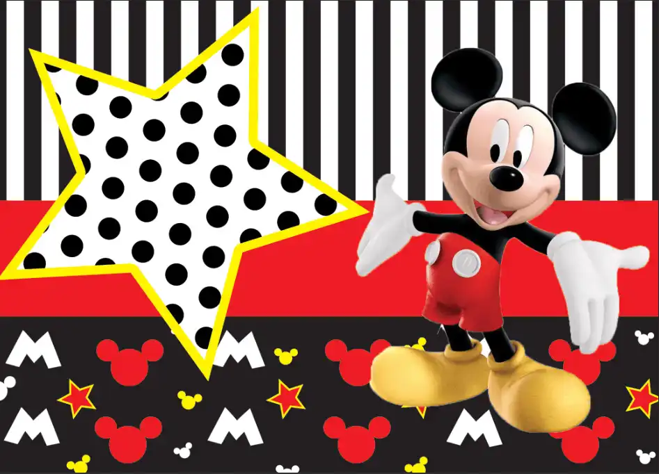 7x5ft Black White Stripes Red Minnie Mickey Star Custom Photo