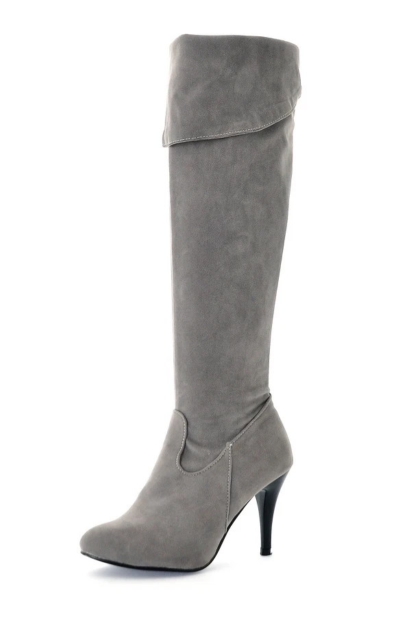 Большие размеры, женские сапоги выше колена на весну/Осень/зиму, с отгибом пикантные сапоги на тонком высоком каблуке модные сапоги с острым носком женская обувь, 858