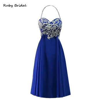 

Ruby Bridal 2017 Vestidos De Fiesta Royal Blue Beaded Prom Dress Luxury A-line Spaghetti Strap Cheap Prom Party Gown LP056
