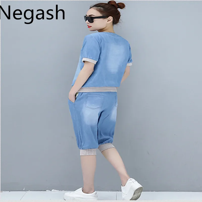 Loose cotton clothes For Women Korea Casual Blue Denim Two Piece Suit