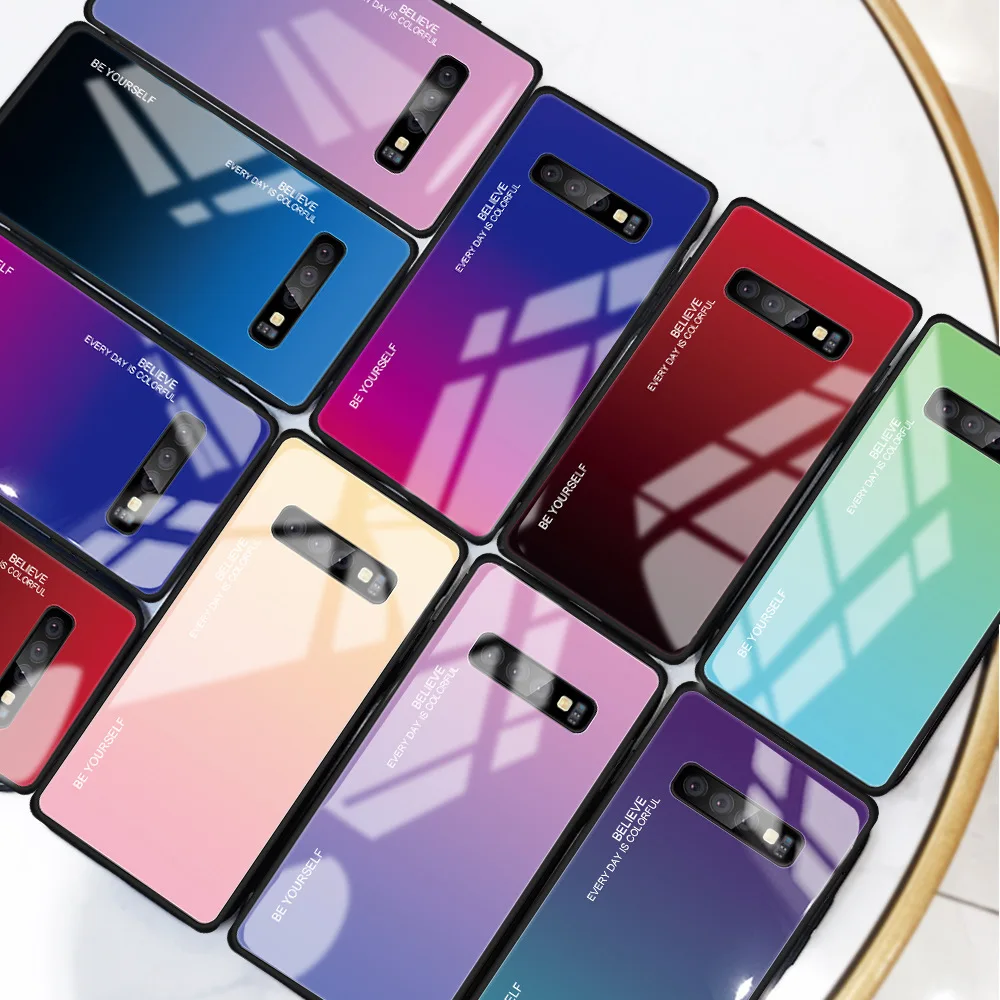 Чехол из закаленного стекла для телефона Samsung Galaxy S10 Plus чехол S10e градиентный