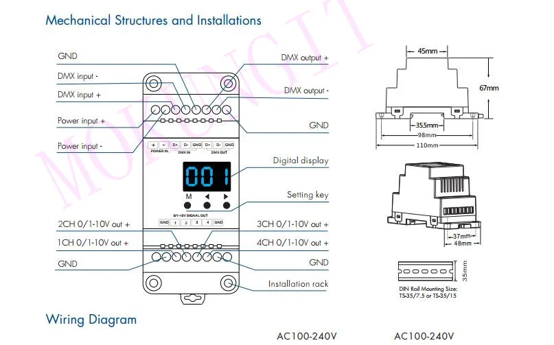 DMX512 до 4CH 0-10 В декодер DL направляющая DMX512 преобразователь сигнала 0-10 в светодиодный диммер DMX 512 сигнал на 0-10 в сигнал RGB/RGBW управление