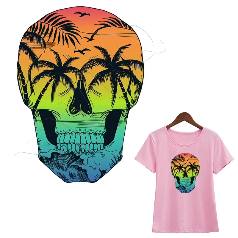 

Green Plant Skulls Patches DIY Heat Transfer Parches Iron-on Patch For Clothing Washable Badges Appliques Heat Press