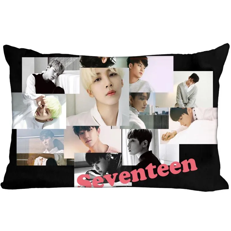 

Hot Korea-Pop Custom SEVENTEEN Satin Pillowcase 35x45cm (one side) Printed Zipper Silk PillowCover Custom Logo gift