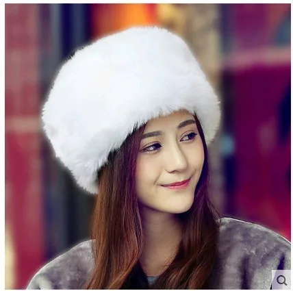 

Women's Rabbit fur hat for winter genuine leather fur tapper hat with fur ear protect bomber hats Russian Ushanka caps