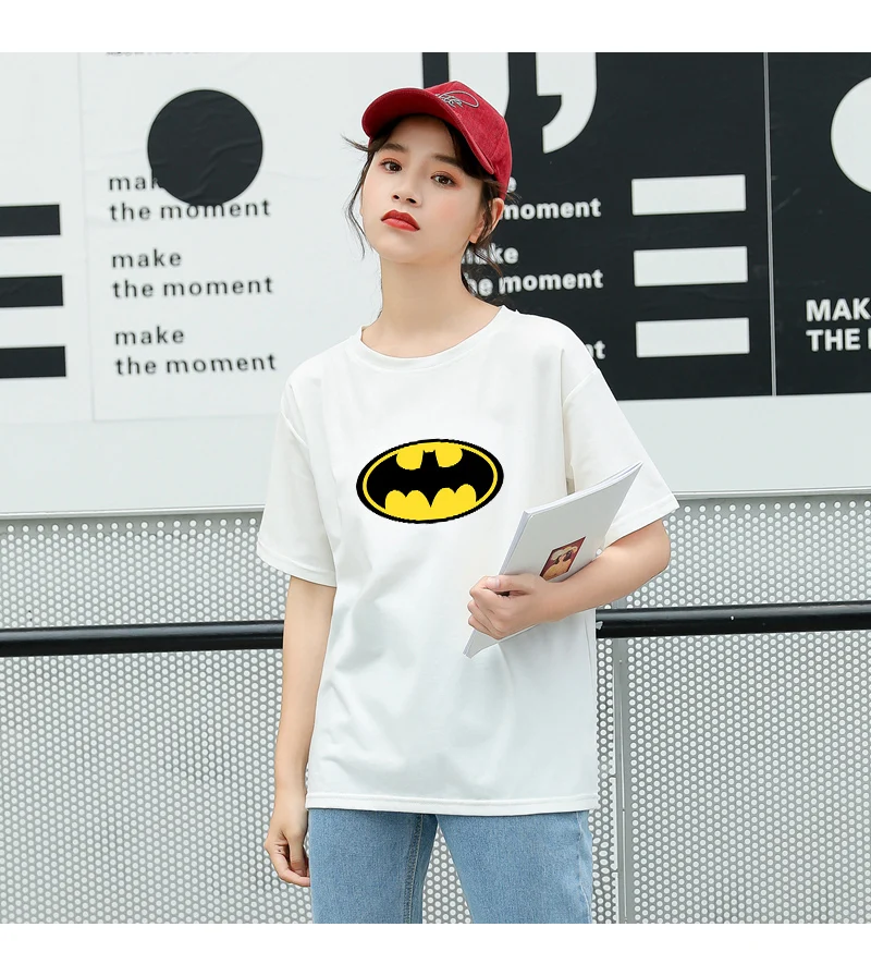 Летние новые женские повседневные футболки с коротким рукавом из хлопка Harajuku Kawaii Batman с принтом из мультфильма Топы уличная футболки tumblr рубашка Femme