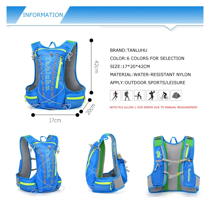 TANLUHU 679 15L Cycling Marathon Running Jogging Backpack Hydration Vest Men Women Ultralight Water Bag For 2L Water Bladder