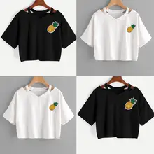 Fishsunday женская спортивная рубашка из полиэстера, Женская майка с принтом ананаса, короткий рукав, Короткие топы, рубашка 0719