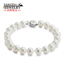 Янси Новые Натуральные 8-9 мм Белый Классический роскошный формы яркий свет пресноводный жемчуг браслет, с S925 серебряный модный браслет