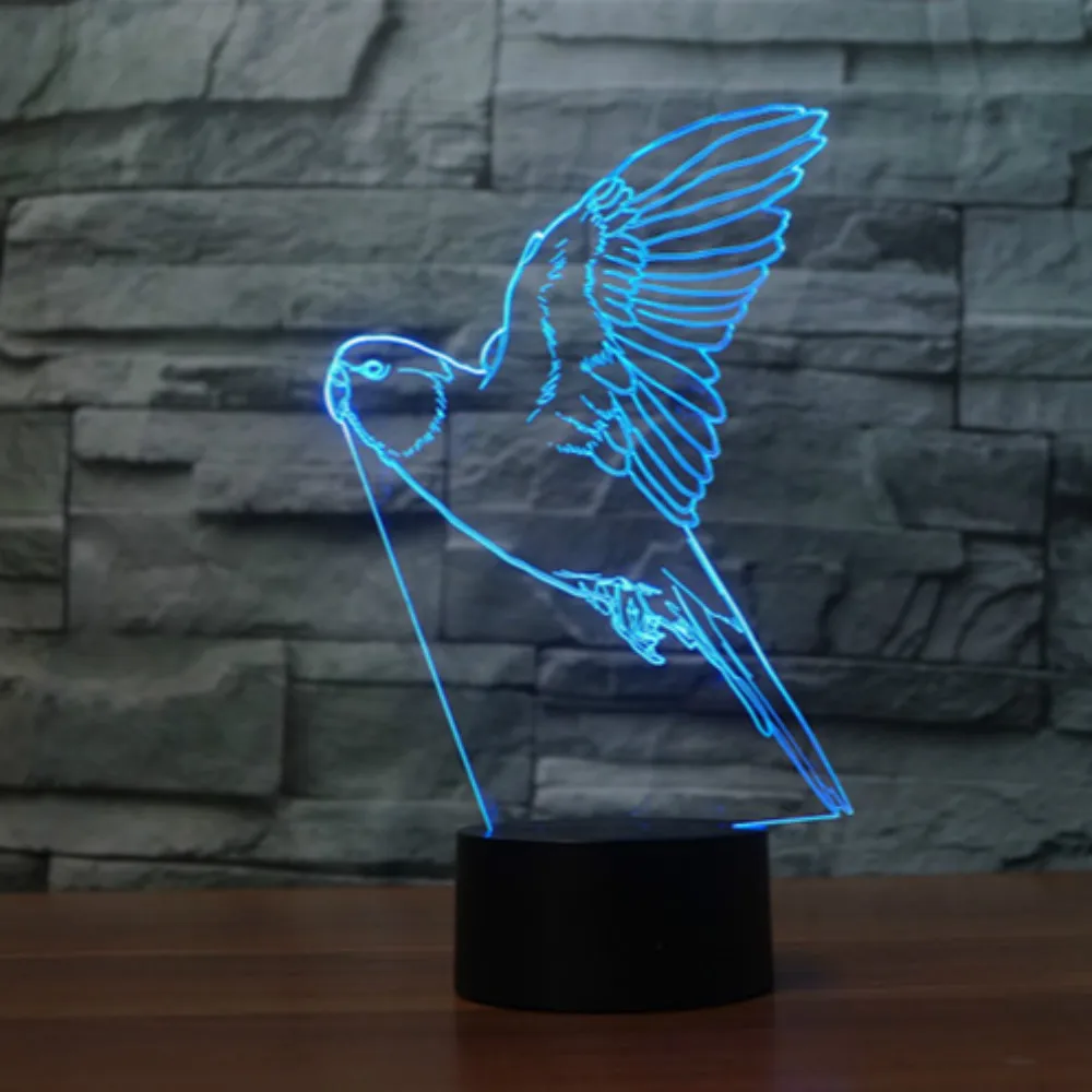 Мультяшная голова страуса 3D лампа LED ночник акрил 7 цветов Изменение 3d USB