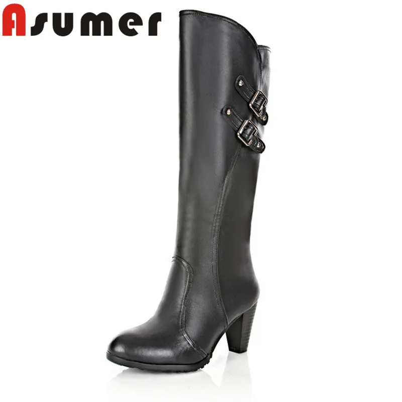 

ASUMER 2020 NEW ARRIVE metal buckle mid calf boots boots fashion women winter boots solid round toe unique pu+genuine leather