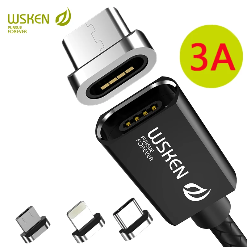 WSKEN X1 3A Fast Charging Data Magnetic Cable Micro USB Type C USB-C Type C Cable USB Charger Cable for iPhone X XR 8 7 6 5 Wire
