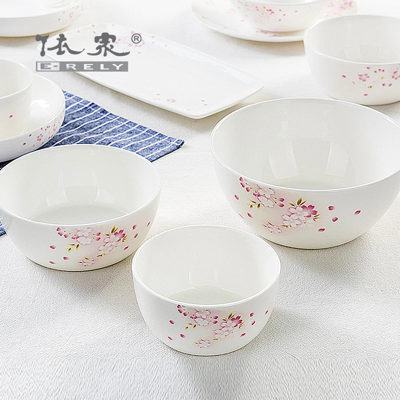 Guci Japanese Bone Porcelain Tableware Set Bowl and Dish Set Household Korean Cuisine Plate Glazed Dining Bowl and Ceramic