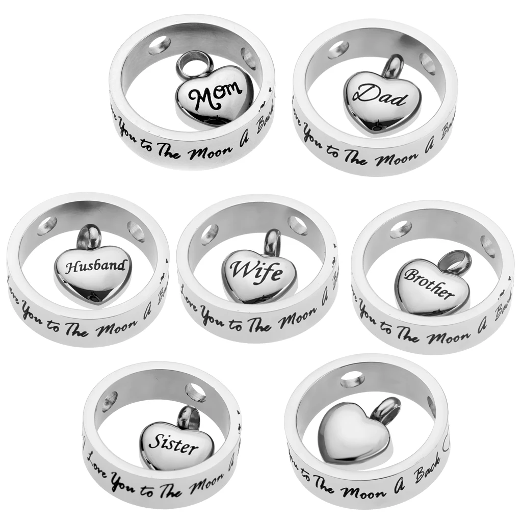 Round Loop Heart I Love You to the Moon and Back Stainless Steel Urn Pendant Memorial Keepsake Jewelry