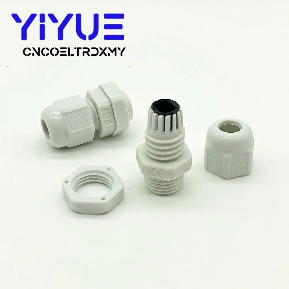 10/20pcs IP68 PG7 for 3-6.5mm Wire Cable CE White Black Waterproof Nylon Plastic Cable Gland Connector